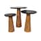 Brown Mango Wood Handmade Cone Shaped Accent Table with Black Tabletop Set